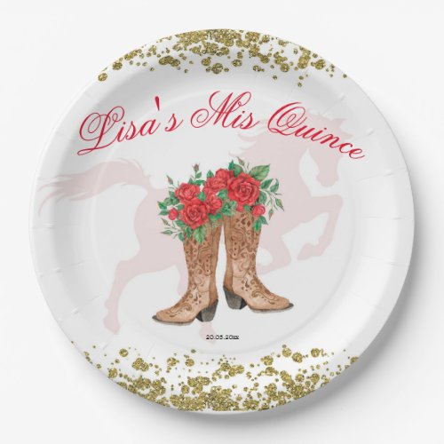 Red Rose Mexican Mis Quince Paper Plate