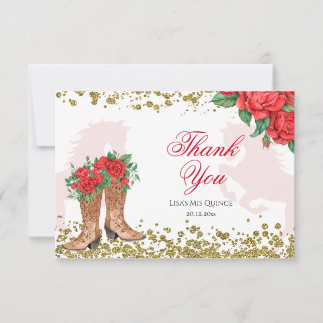 Red Rose Mexican Mis Quince Thank You Card (Front)