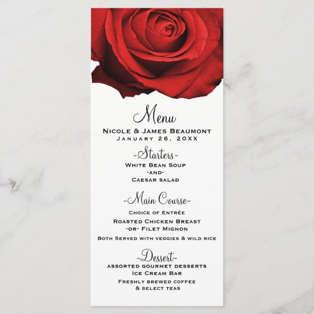 Red Rose Modern Glam Elegant Wedding Menu (Front)