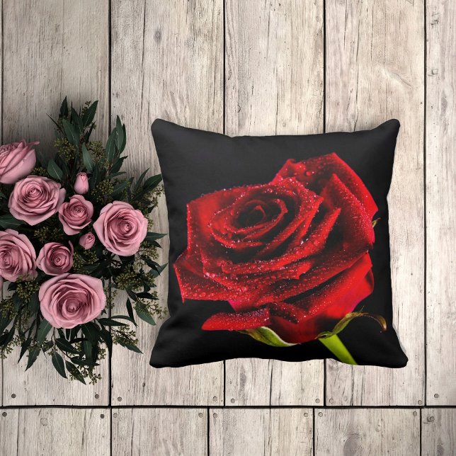 Red rose modern romantic valentine photo throw pillow (Creator Uploaded)
