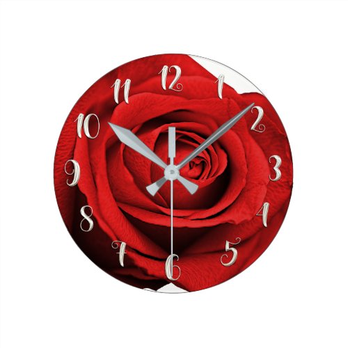 Red Rose Modern Rustic White Glam Elegant Wedding Round Clock