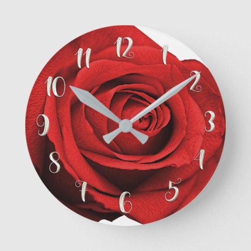 Red Rose Modern Rustic White Glam Elegant Wedding Round Clock