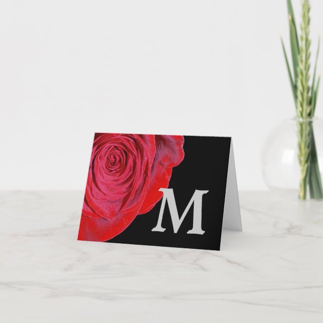 Red Rose Monogram Note Card (Front)