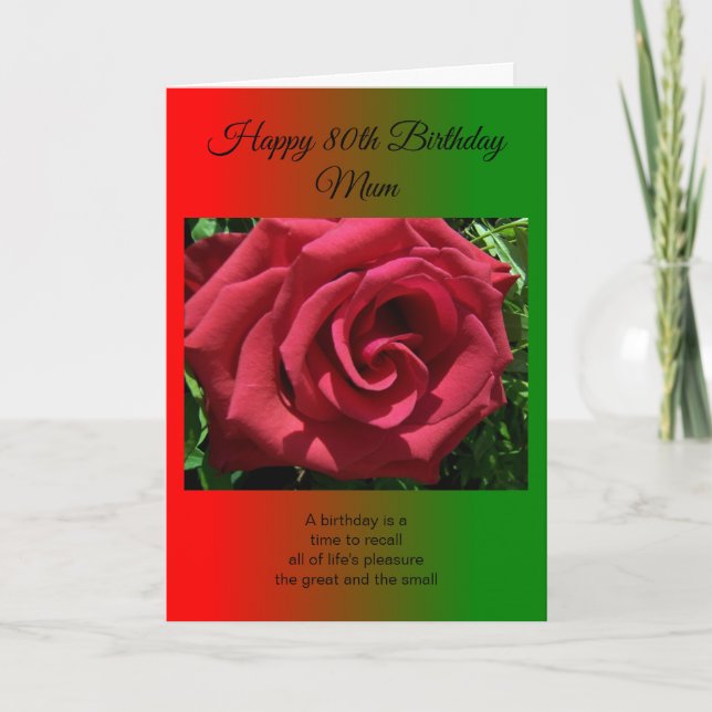 Red Rose Mother 80th Personalized Birthday Card (Front)