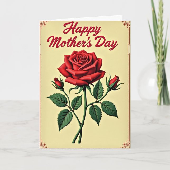 Red Rose Mothers Day Art Card (Front)