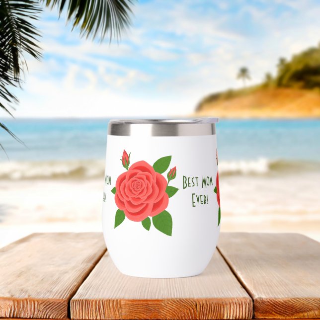 Red Rose Mother's Day Thermal Wine Tumbler (Beach)