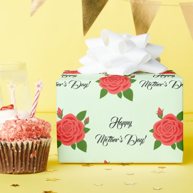Red Rose Mother's Day Wrapping Paper (Birthday Party)