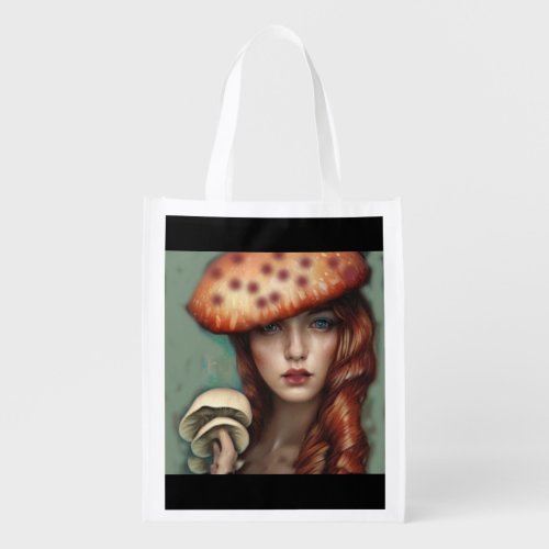 red rose mushroom lover artist designer grocery bag