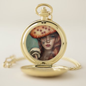 Red Rose Mushroom Lover Artist Designer Pocket Watch by Dewbarwonderland at Zazzle