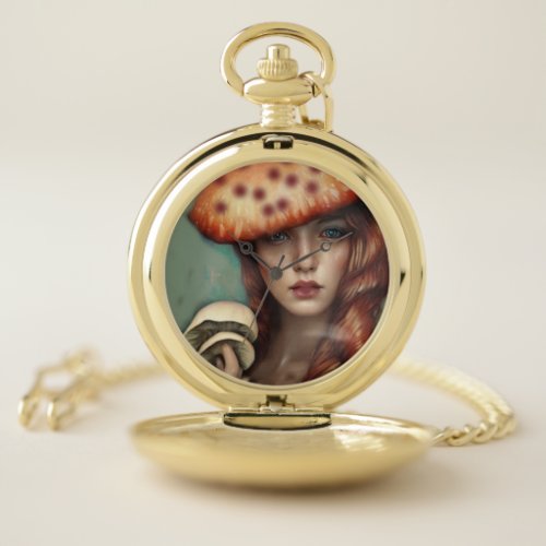 red rose mushroom lover artist designer pocket watch
