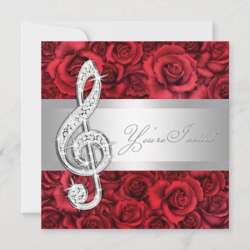 Red Rose Music Treble Clef Recital Invitations