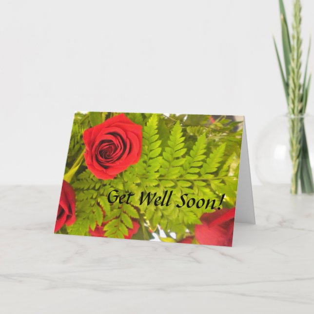 Red Rose N Fern Get Well Card (Front)