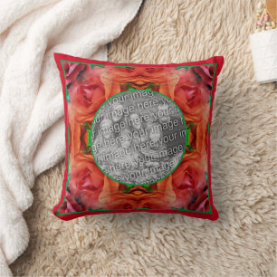 Red Rose Nature Frame Create Your Own Photo  Throw Pillow