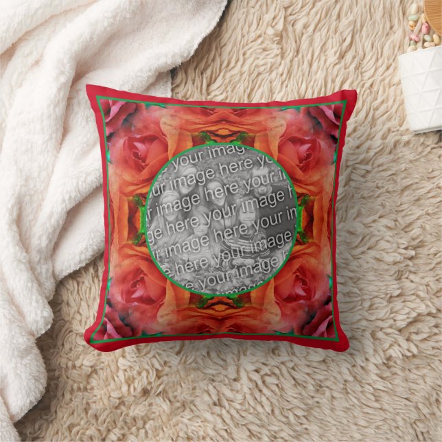 Red Rose Nature Frame Create Your Own Photo  Throw Pillow (Blanket)