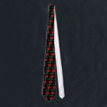 Red Rose Necktie<br><div class="desc">This elegant tie features a repeating pattern of an exquisite single scarlet red rose with three green leaves against a black background.</div>