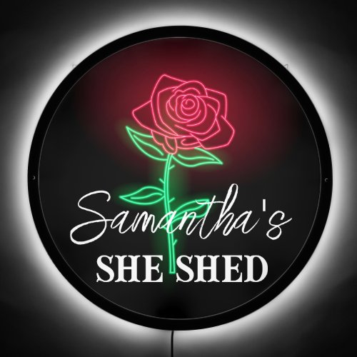 Red Rose Neon Personalized Name She Shed Light  LED Sign