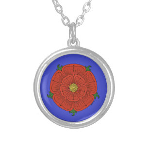 Red Rose of Lancaster Silver Plated Necklace