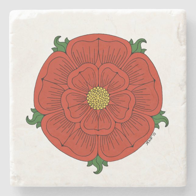Red Rose of Lancaster Stone Coaster (Front)