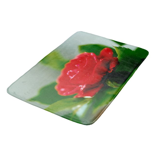 Red Rose of passion covered with dew drops  Bath Mat (Angled)