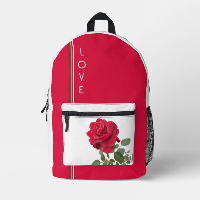 Red Rose Oil Painting - Love Message Printed Backpack (Front)