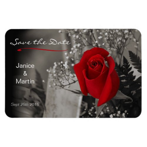 Red Rose on Black and White Save the Date Magnet