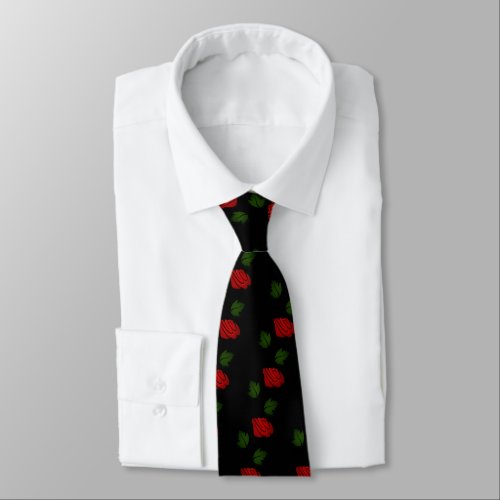 Red Rose on Black background Neck tie