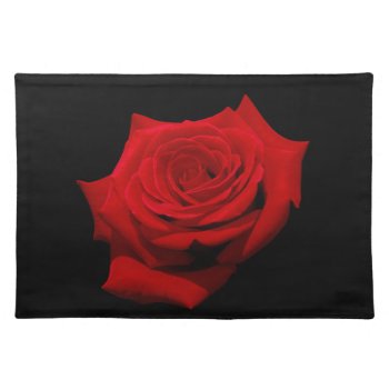 Red Rose On Black Background Placemat by geila898 at Zazzle
