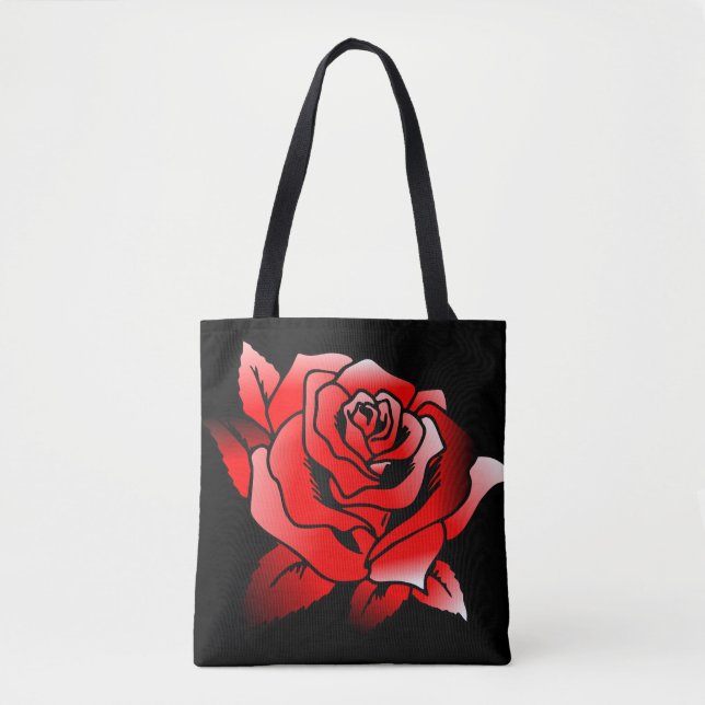 Red Rose On Black Background Tote Bag (Front)