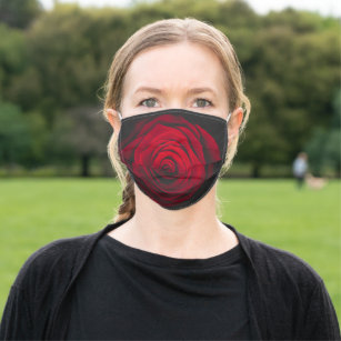 Red rose on black background vintage effect adult cloth face mask
