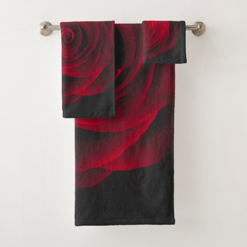 Red rose on black background vintage effect bath towel set