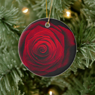 Red rose on black background vintage effect ceramic ornament