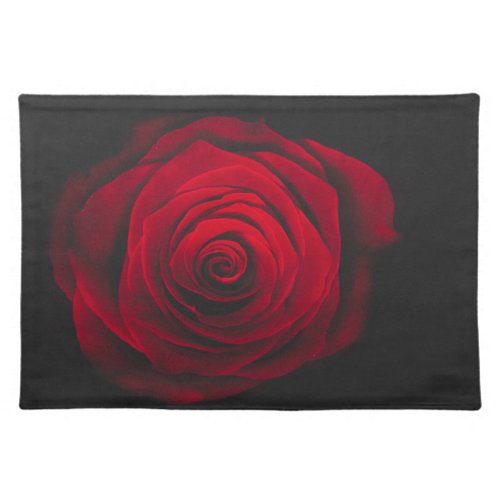 Red rose on black background vintage effect cloth placemat