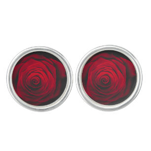 Red rose on black background vintage effect cufflinks