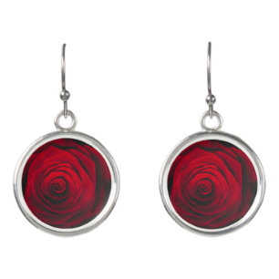 Red rose on black background vintage effect earrings