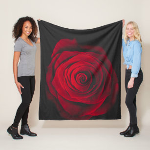 Red rose on black background vintage effect fleece blanket