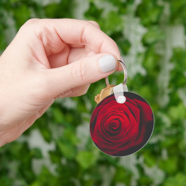 Red rose on black background vintage effect keychain (Hand)
