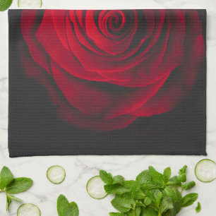 Red rose on black background vintage effect kitchen towel