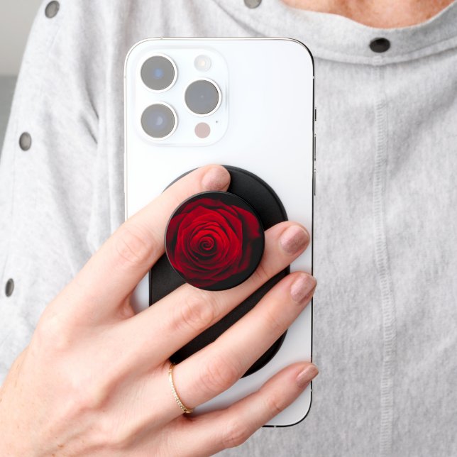 Red rose on black background vintage effect PopSocket (Hand)