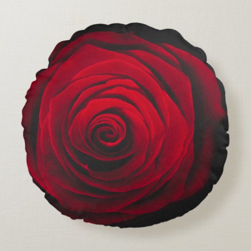 Red rose on black background vintage effect round pillow