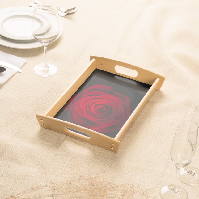 Red rose on black background vintage effect serving tray (Front)
