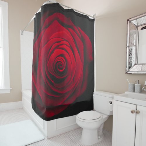 Red rose on black background vintage effect shower curtain