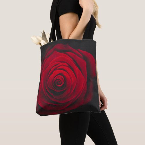 Red rose on black background vintage effect tote bag