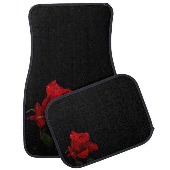 Red Rose on Black Car Floor Mat (Set)