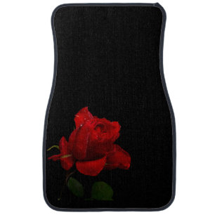Red Rose on Black Car Mat