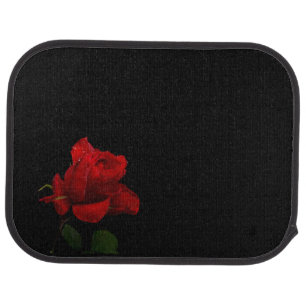 Red Rose on Black Car Mat