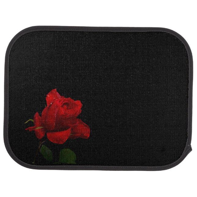 Red Rose on Black Car Mat (Rear)
