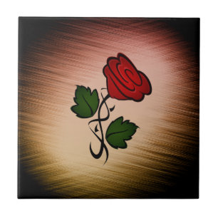 Red Rose on Black Ceramic Tile