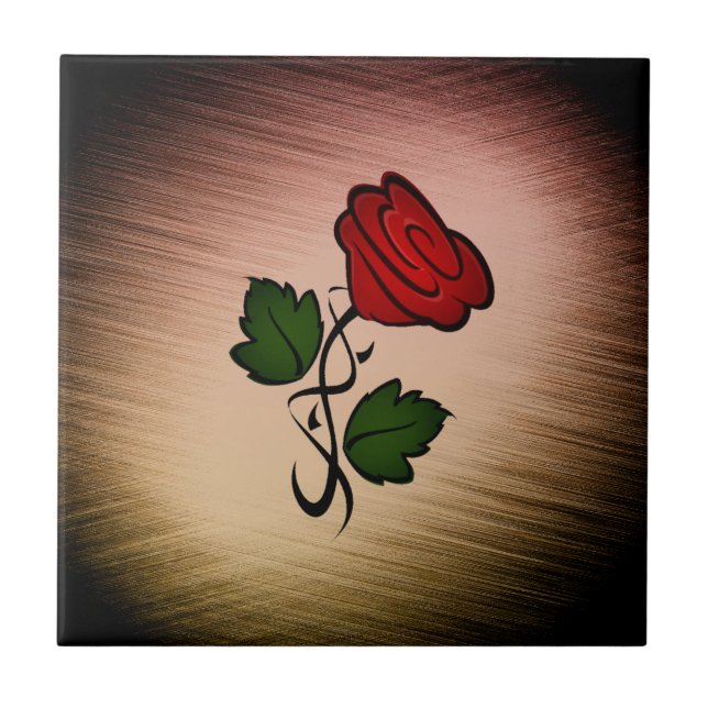 Red Rose on Black Ceramic Tile (Front)