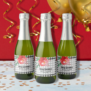 Red Rose on Black Check Mini Sparkling Wine Labels