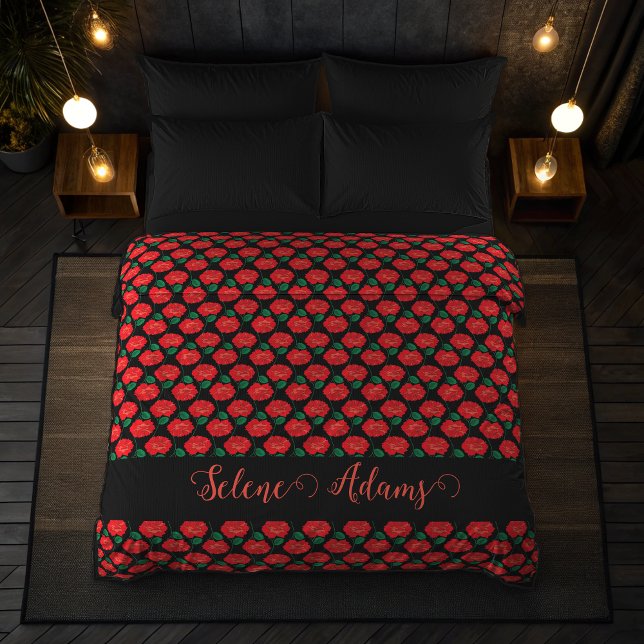 Red Rose on Black Duvet Cover (Red Rose on Black Duvet Cover)